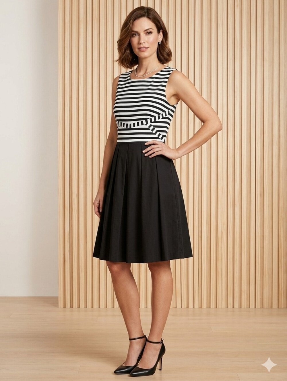 Bea & Dot by ModCloth Black and White Striped Fit-and-Flare Dress Size Large